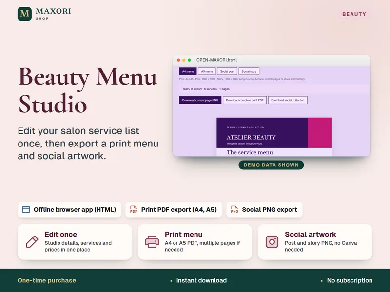 Beauty Menu Studio – Créateur de carte des prix pour salons
