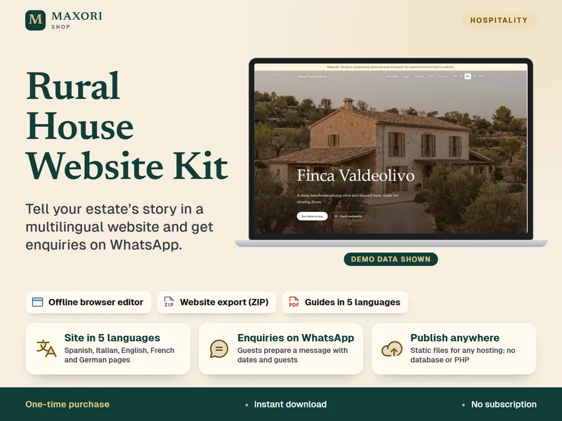 Kit de Sitio Web para Casa Rural – Crea tu Web de Finca de 1 a 5 Alojamientos