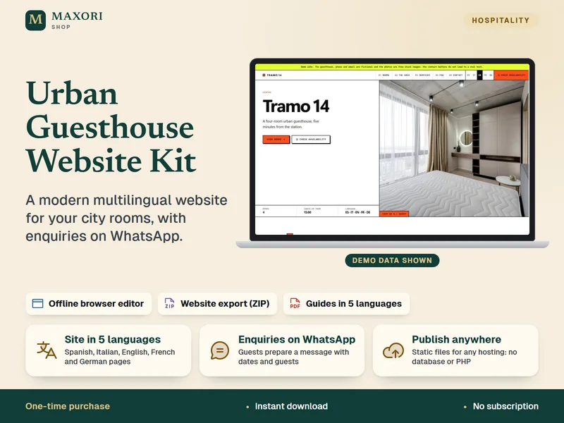 Kit de Sitio Web para Guesthouse Urbana – Crea tu Web para Habitaciones en la Ciudad