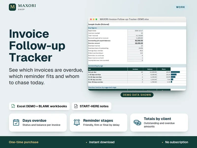 Invoice Follow-up Tracker – Excel para Facturas Vencidas y Recordatorios de Pago