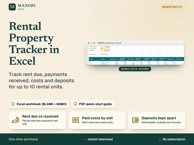 Rental Property Tracker in Excel – Miete, Kosten und Kautionen