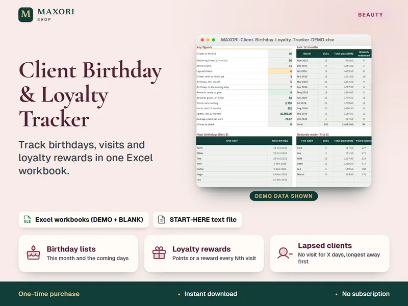 Client Birthday & Loyalty Tracker – Excel per Compleanni e Fedeltà dei Clienti del Salone