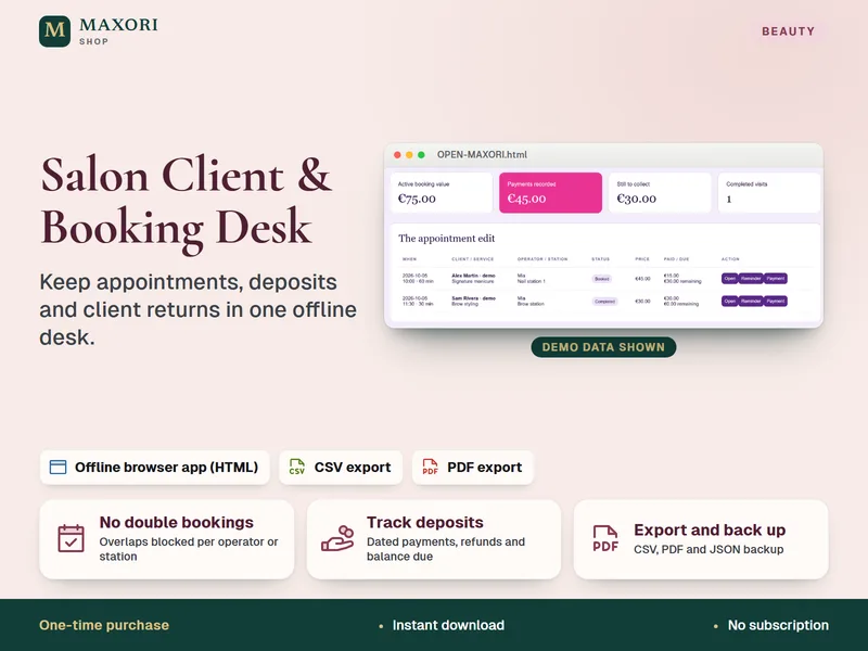 Salon Client and Booking Desk – Suivi des rendez-vous et acomptes